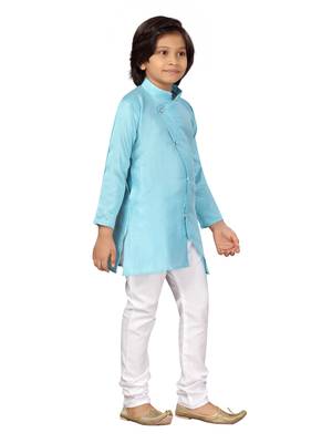 Turquoise plain silk boys-kurta-pyjama 2