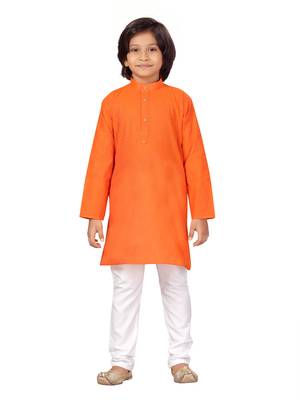 Orange plain cotton boys-kurta-pyjama 1