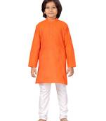 Orange plain cotton boys-kurta-pyjama