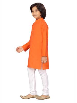 Orange plain cotton boys-kurta-pyjama 3