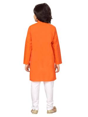 Orange plain cotton boys-kurta-pyjama 4