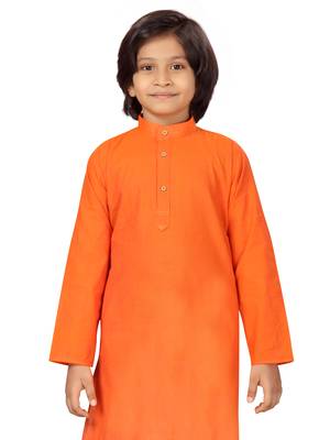 Orange plain cotton boys-kurta-pyjama 5