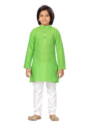 Green plain cotton boys-kurta-pyjama 1