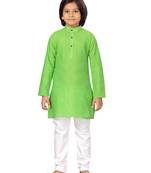 Green plain cotton boys-kurta-pyjama
