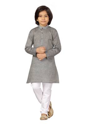 Grey plain cotton boys-kurta-pyjama 1