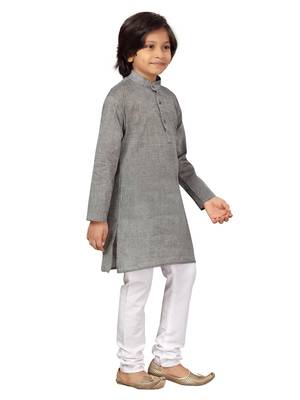 Grey plain cotton boys-kurta-pyjama 2