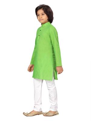 Green plain cotton boys-kurta-pyjama 3