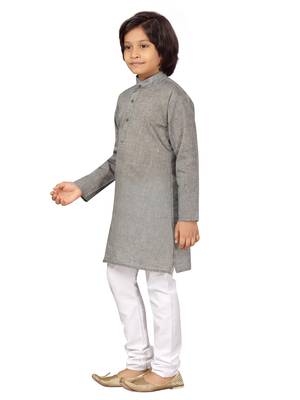 Grey plain cotton boys-kurta-pyjama 3