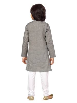 Grey plain cotton boys-kurta-pyjama 4