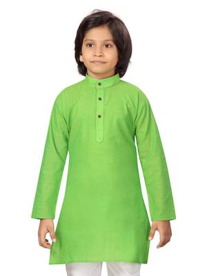Green plain cotton boys-kurta-pyjama 5