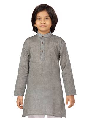 Grey plain cotton boys-kurta-pyjama 5
