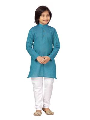 Blue plain cotton boys-kurta-pyjama 1