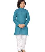 Blue plain cotton boys-kurta-pyjama