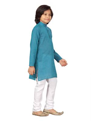 Blue plain cotton boys-kurta-pyjama 2
