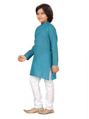 Blue plain cotton boys-kurta-pyjama 3