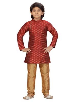 Maroon plain silk boys-kurta-pyjama 1