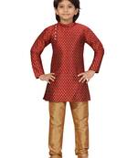 Maroon plain silk boys-kurta-pyjama