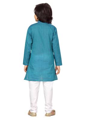 Blue plain cotton boys-kurta-pyjama 4