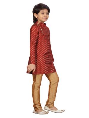 Maroon plain silk boys-kurta-pyjama 2