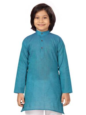 Blue plain cotton boys-kurta-pyjama 5