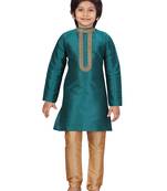 Green plain silk boys-kurta-pyjama