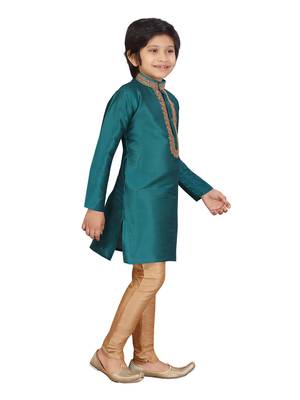 Green plain silk boys-kurta-pyjama 2