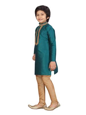 Green plain silk boys-kurta-pyjama 3
