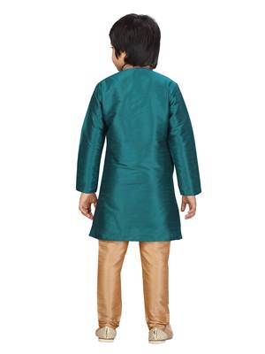 Green plain silk boys-kurta-pyjama 4