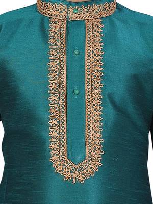 Green plain silk boys-kurta-pyjama 5