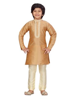Beige plain silk boys-kurta-pyjama 1