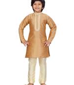 Beige plain silk boys-kurta-pyjama