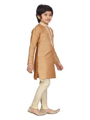 Beige plain silk boys-kurta-pyjama 2