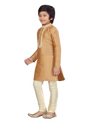 Beige plain silk boys-kurta-pyjama 3
