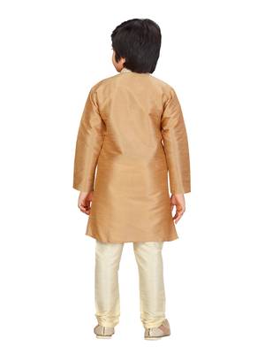 Beige plain silk boys-kurta-pyjama 4