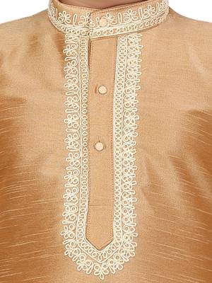 Beige plain silk boys-kurta-pyjama 5