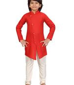 Maroon plain cotton boys-kurta-pyjama