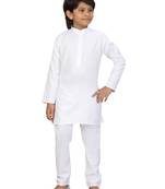 White plain cotton boys-kurta-pyjama