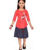 Red plain cotton girls-top-bottom