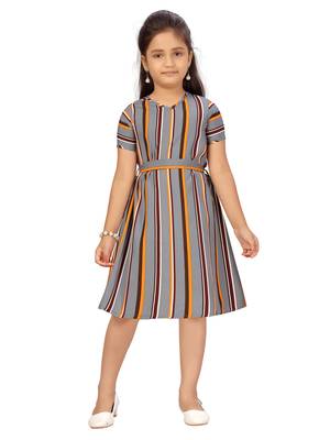Grey plain silk kids-frocks 1