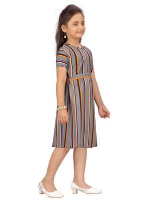 Grey plain silk kids-frocks 2