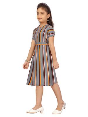 Grey plain silk kids-frocks 3