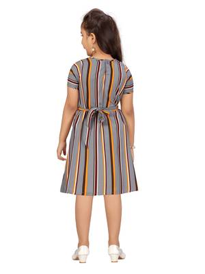 Grey plain silk kids-frocks 4