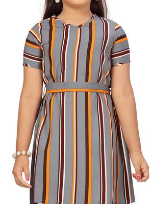 Grey plain silk kids-frocks 5