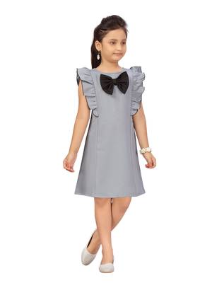 Grey plain blended cotton kids-frocks 1