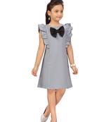 Grey plain blended cotton kids-frocks