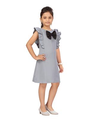 Grey plain blended cotton kids-frocks 2