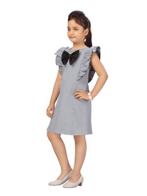 Grey plain blended cotton kids-frocks 3