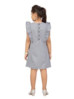Grey plain blended cotton kids-frocks 4