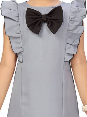 Grey plain blended cotton kids-frocks 5