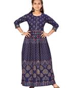 Blue plain cotton kids-girl-gowns